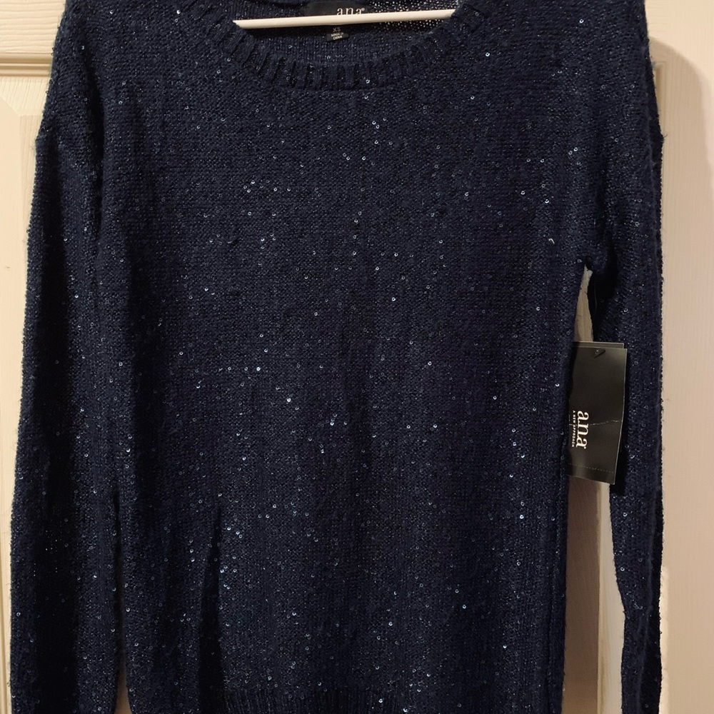 Ana Navy dressy crew neck sweater with sparkles.  Size XS NWT